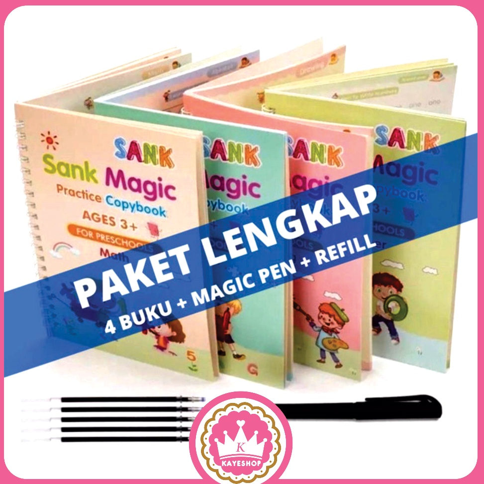 

Super Murah Sank Magic Book isi 4 Buku Pulpen Refill Buku Belajar Menulis Menggambar Edukasi Anak