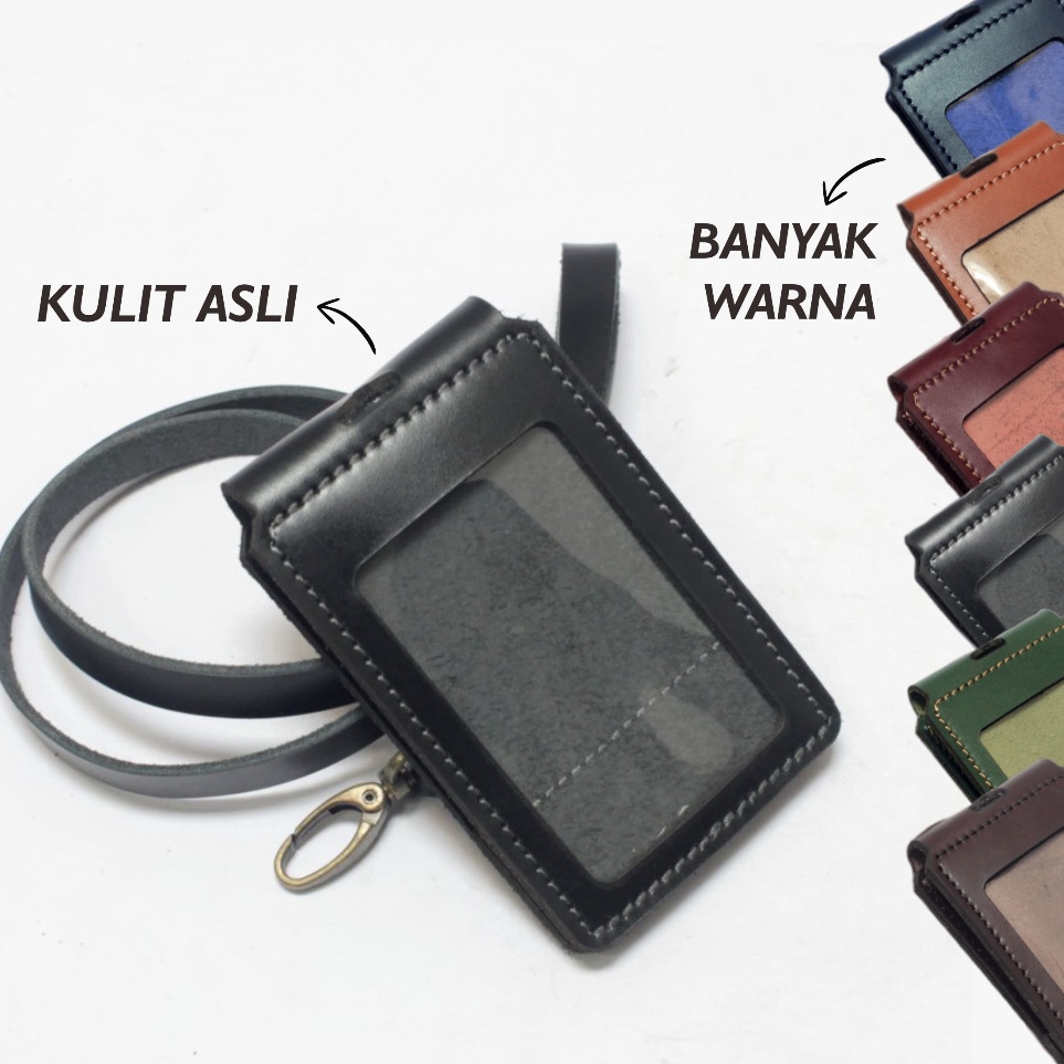 

Spesial Hemat Id Card Holder Model Lipat Kulit Asli Name Tag Magnet Tali