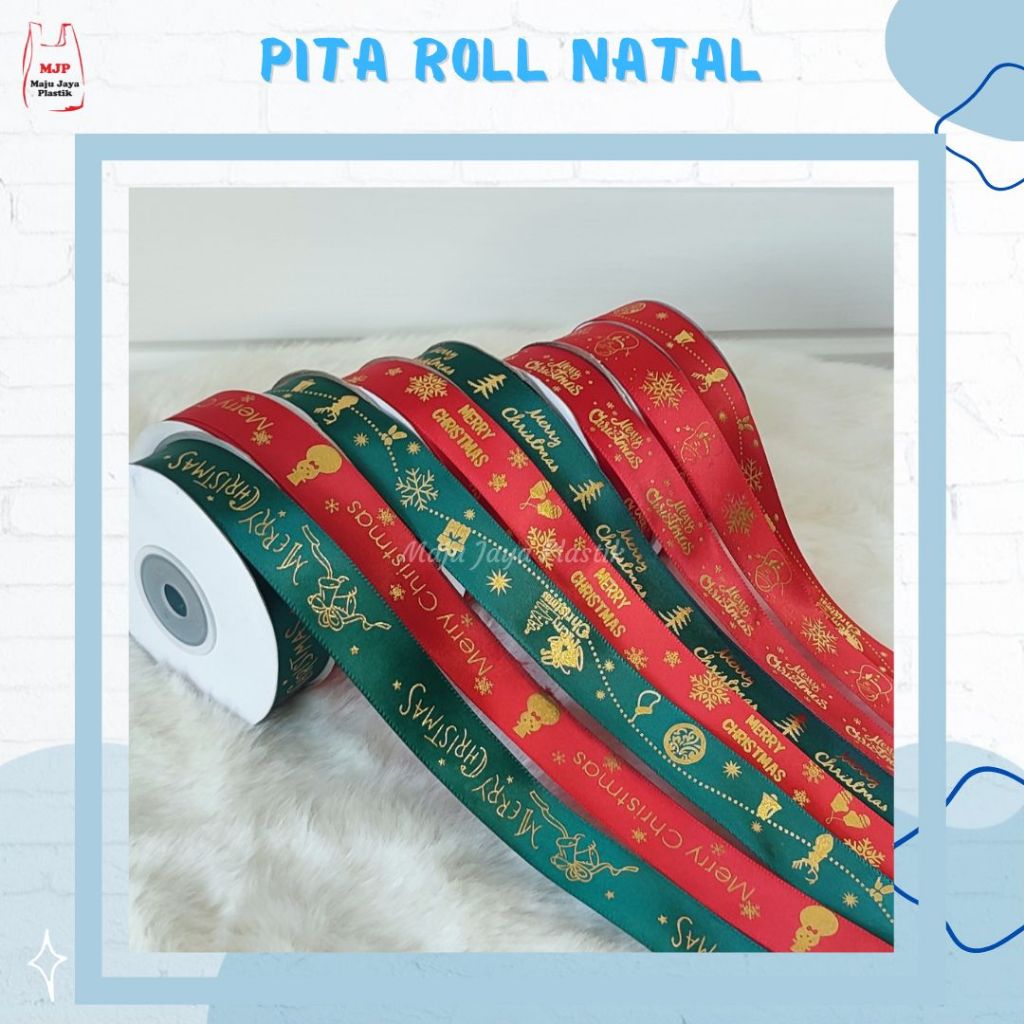 

Pita Natal Roll 18 meter 20 Yard 2 cm Pita satin Merry Christmas ribbon Hampers