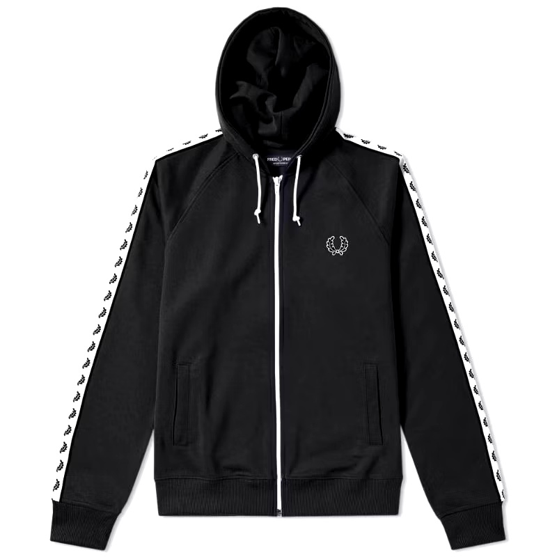 ZIPPER HOODIE FRED PERRY HITAM CASUAL PRIA WANITA FP ATASAN JAKET ZH FP OUTDOOR LOGO BORDIR BRANDED 
