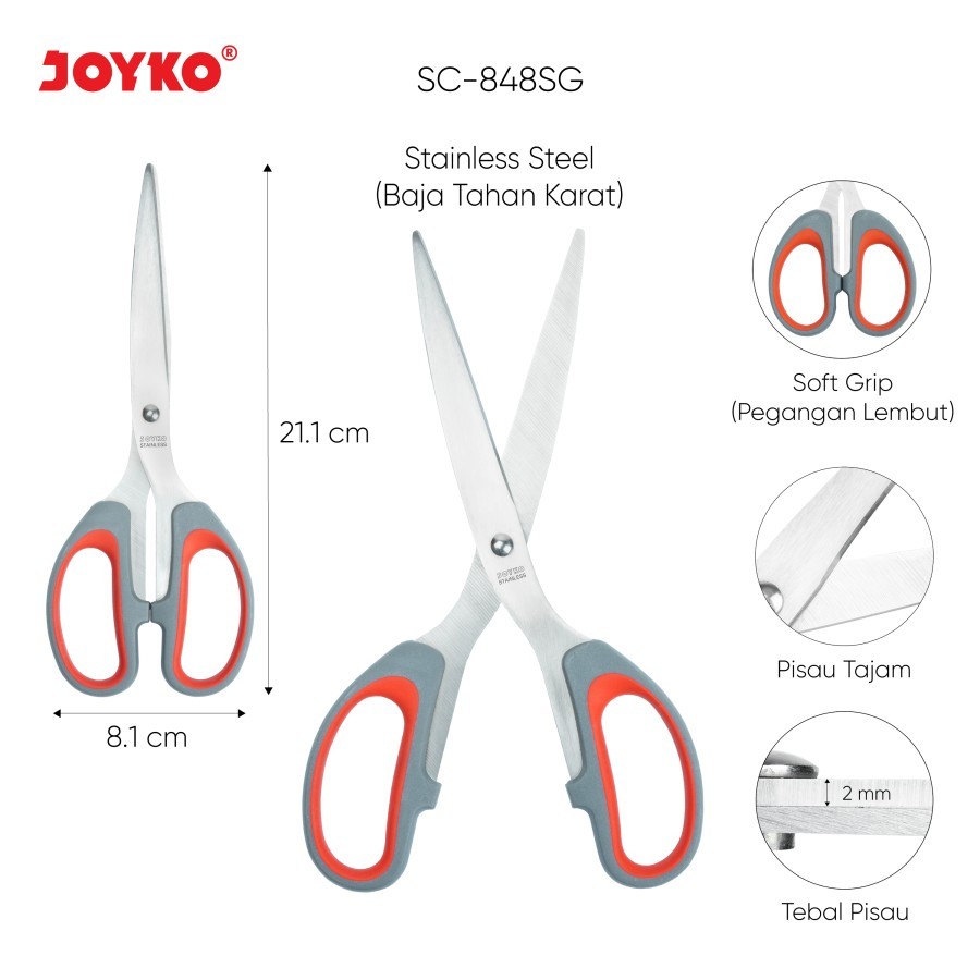 

Gunting Joyko SC-848SG SOFT GRIP STAINLESS Gunting Kertas Besar Scissor GAGANG KARET