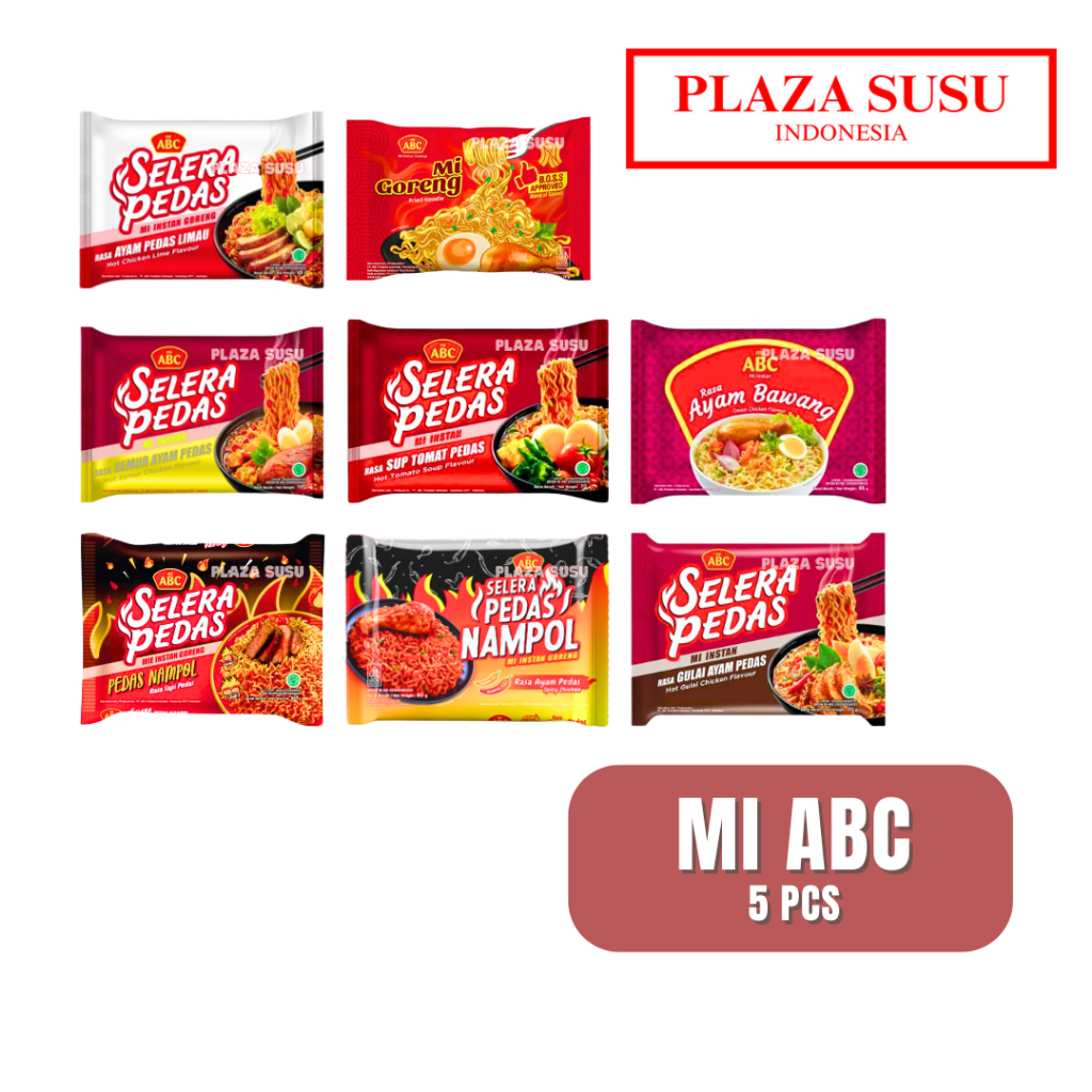 

MI INSTAN ABC NOODLES SELERA PEDAS GORENG/REBUS RASA AYAM SAPI BAWANG TOMAT SEMUR LIMAU