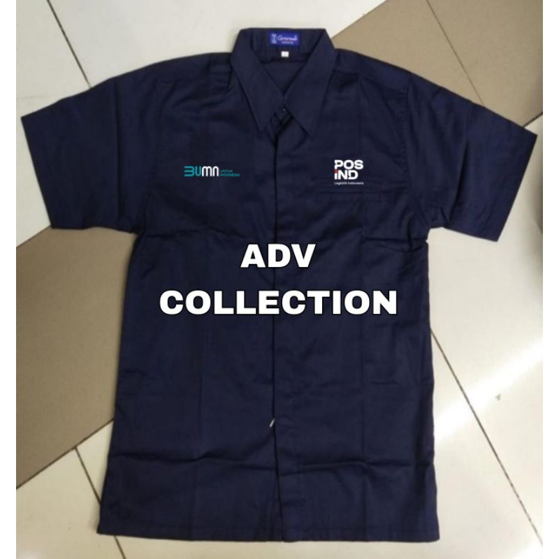 Kemeja Pos Indonesia BUMN Navy Lengan Pendek Pria Bordir Terbaru