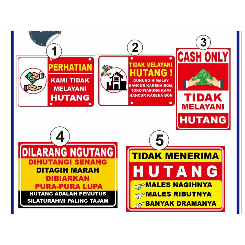 

Stiker dilarang hutang ,dilarang kasbon ,dilarang hutang & kasbon