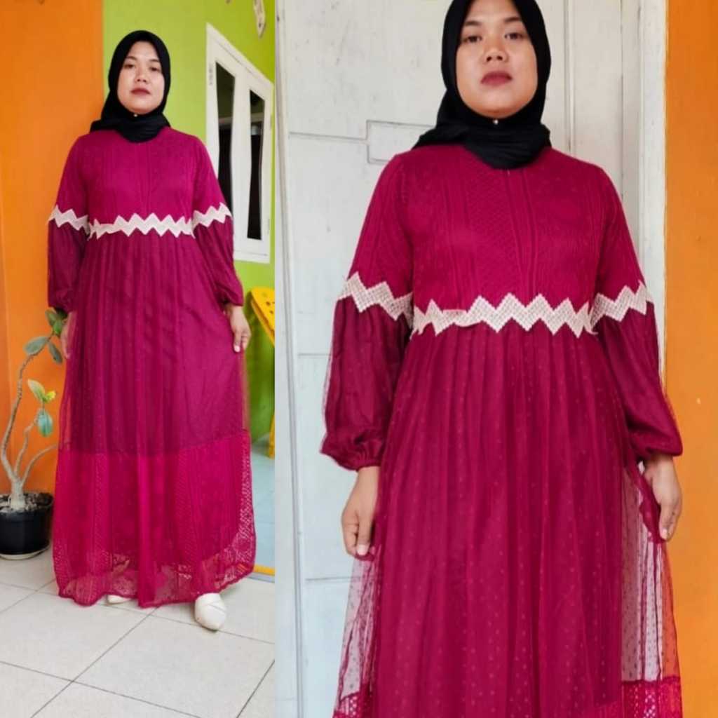 gamis brokat malika mix tile dot HQ trend terbaru
