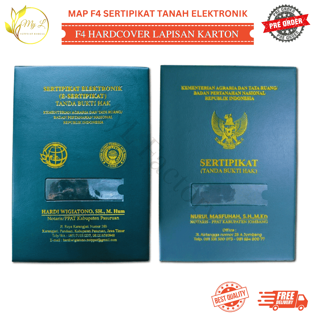 My.L CUSTOM - Map Sertifikat Tanah Elektronik, Map Sertipikat F4 Folio Nama Notaris PPAT BPN