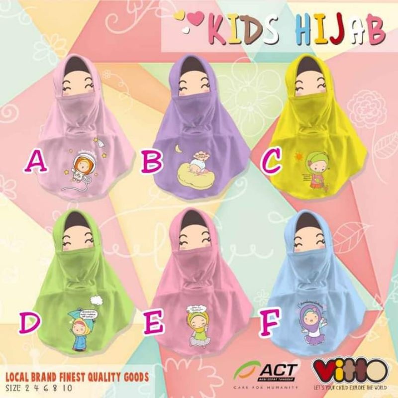 HIJAB ORIGINAL VITTO KIDSWEAR JILBAB MASKER ANAK BAHAN KAOS PE PREMIUM 2 - 10 TAHUN