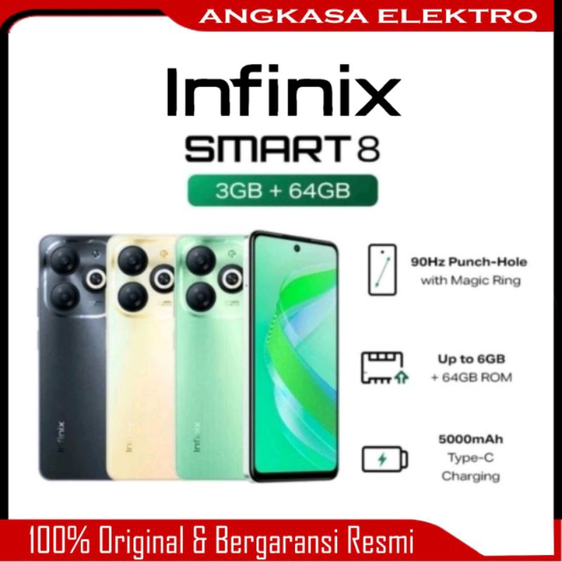 Infinix Smart 8 Ram 3/64GB - Batere 5000 Mah - Garansi Resmi 1 Tahun