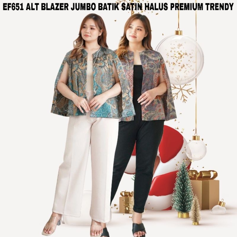 EF651 SBN CAPE BLAZER JUMBO PLUS SIZE XXL BATIK SATIN PREMIUM MODERN TRENDY/BLAZER KANTOR WANITA PAR