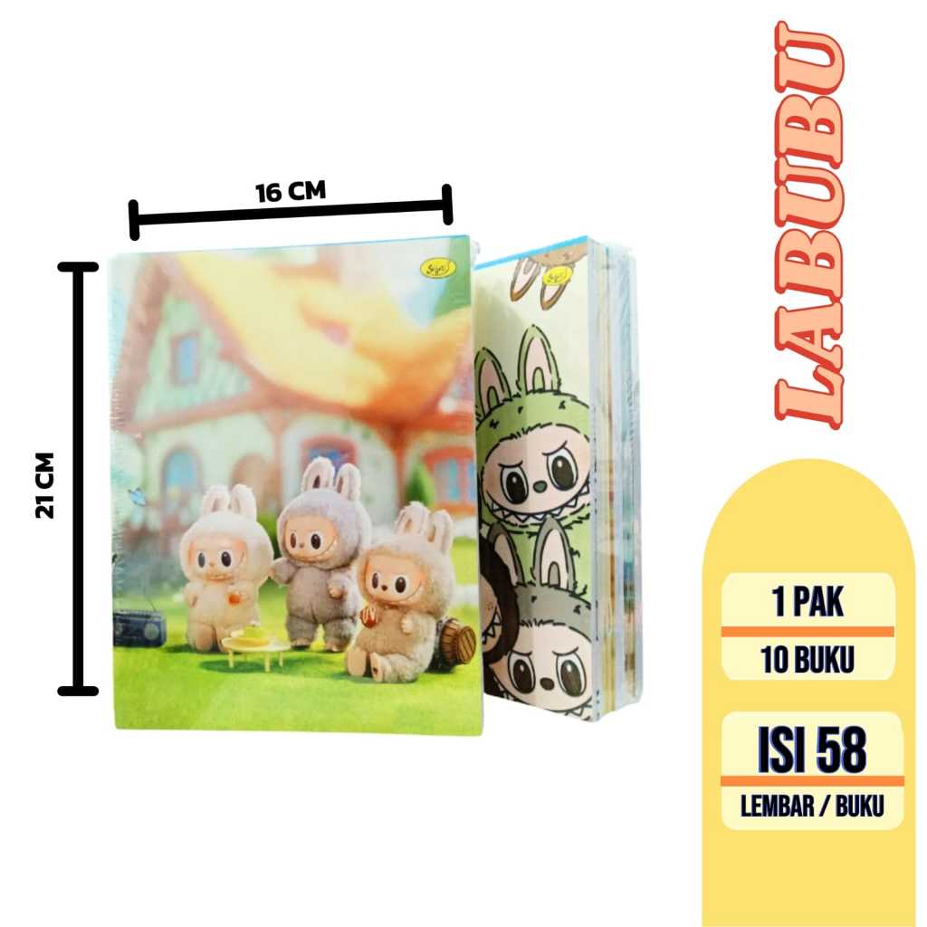 

(1 Pak) Buku Tulis 58 Lembar LABUBU Buku Tulis Kwarto SEJATI -1 Pak Isi 10 Pcs