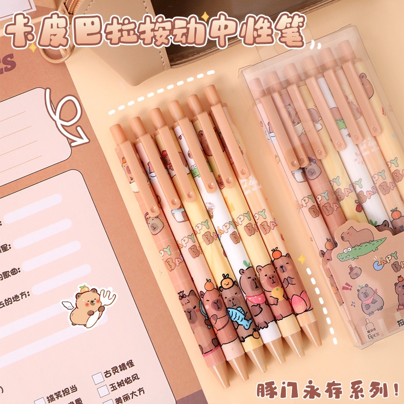 

Pena Capybara 1 Box isi 6pcs Pulpen Capybara Transparan Box Capybara Pen MOMO065