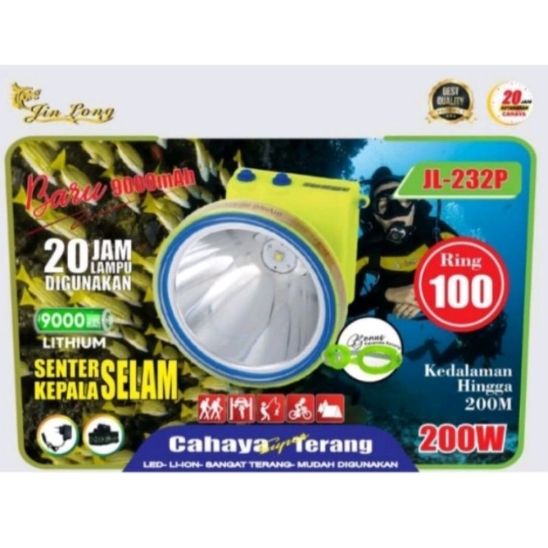 JINLONG DIVING HEADLAMP / SENTER KEPALA SELAM JINLONG 200 WATT JL-232