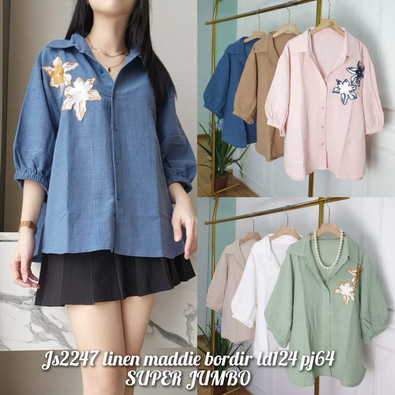 blouse / blus / atasan wanita LD124 jumbo bahan linen js2247