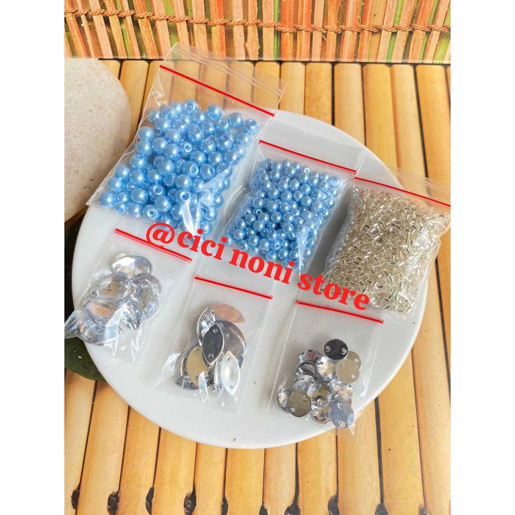 rangkaian manik jahit mutiara berat sintetis kombinasi bambu payet grade b