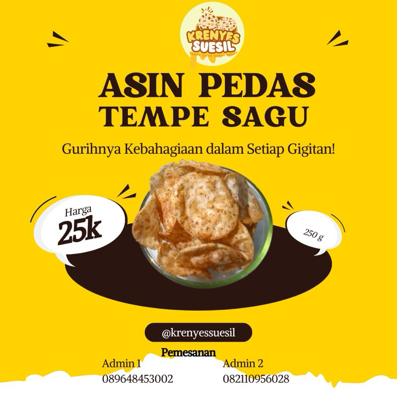 

KERIPIK TEMPE SAGU ASIN PEDES KERENYES SUESIL GURIH ENAK LEZAT