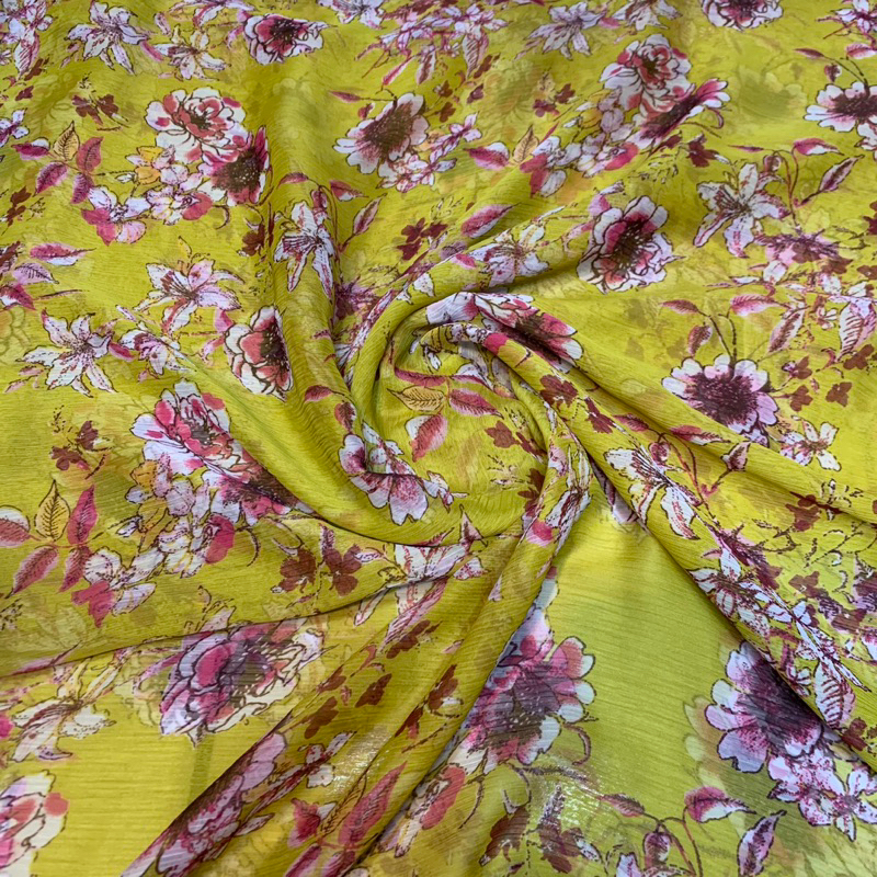kain sifon yoryu motif bunga kuning - kain sifon motif - kain sifon yoryu - kain kebaya sifon motif 