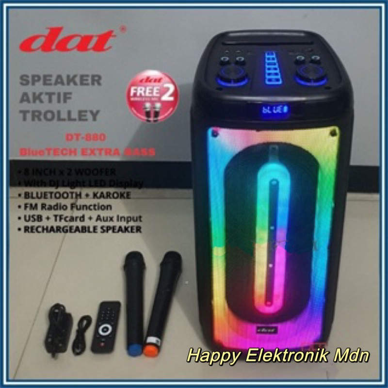 DAT SPEAKER AKTIF DAT SPEAKER PORTABLE 8 INCH x 2 DOUBLE SPEAKER DAT WOOFER DAT DT-880 DAT 880 DAT S