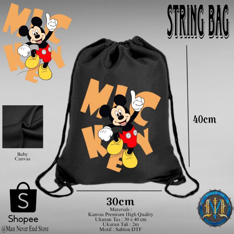 Tas Serut Kanvas Tebal Motif Mickey / Tas Sekolah Serut Kekinian Baby Canvas Premium 100 % Kartun Mi