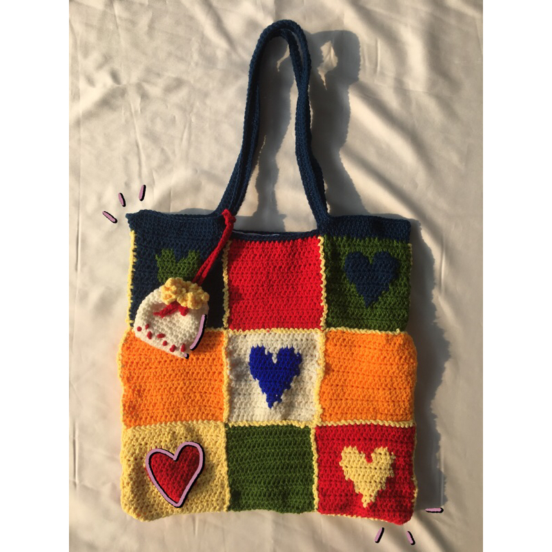 TOTE BAG RAJUT|TAS TENTENG RAJUT|TAS RAJUT MURAH|TOTE BAG|RAINBOW TOTE|TAS|TAS RAJUT|TAS RAJUT AESTE