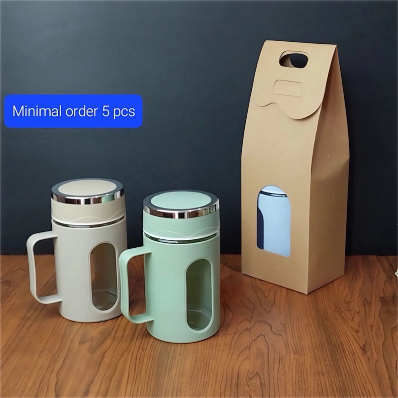 Gelas Gagang 500 ml/ Gelas Shell Warna Soft Kemasan Box Kraft