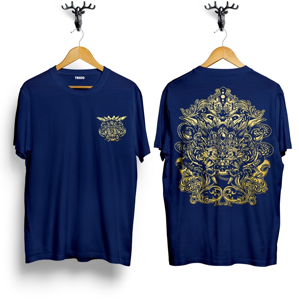 BAJU DISTRO PRIA KEREN BARONG GOLD NAVY  KAOS BARONG BALI  KAOS WAYANG  KAOS OONG PRIA