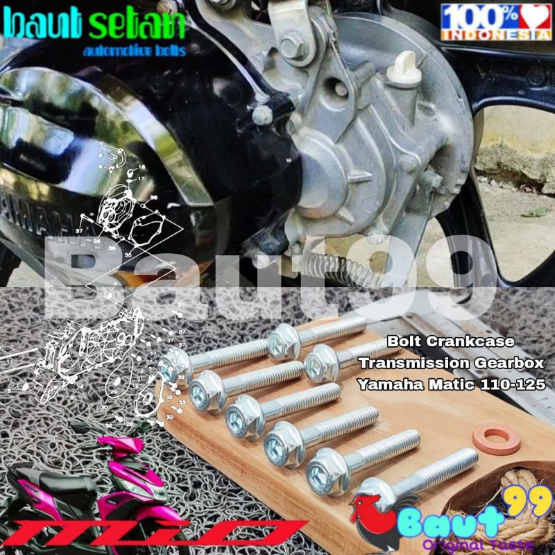 1Set Baut dua kunci Gardan/Krengkes Yamaha Mio M3/Fino 125/XRide 125/Mio S/Soul GT
