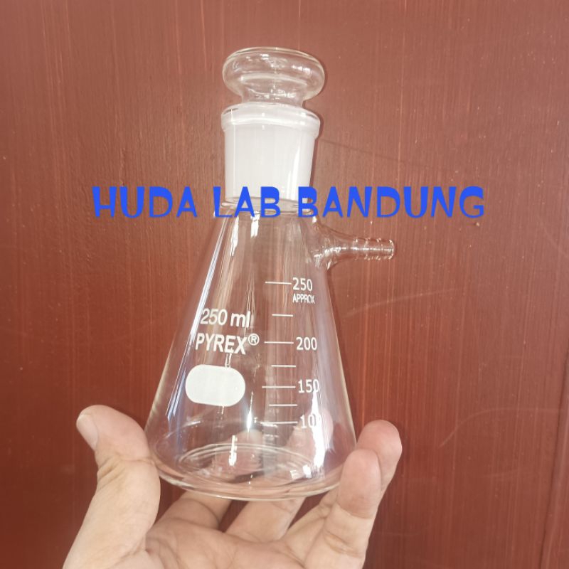 erlenmeyer pipa samping tutup asah 250ml pyrex
