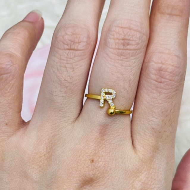 Cincin huruf R AD simple elegant uk 11 emas asli kadar 875
