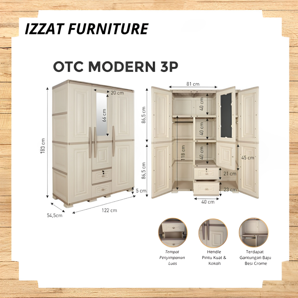 LEMARI PLASTIK OLYMPLAST OTC MODERN 3 PINTU + KACA & LACI