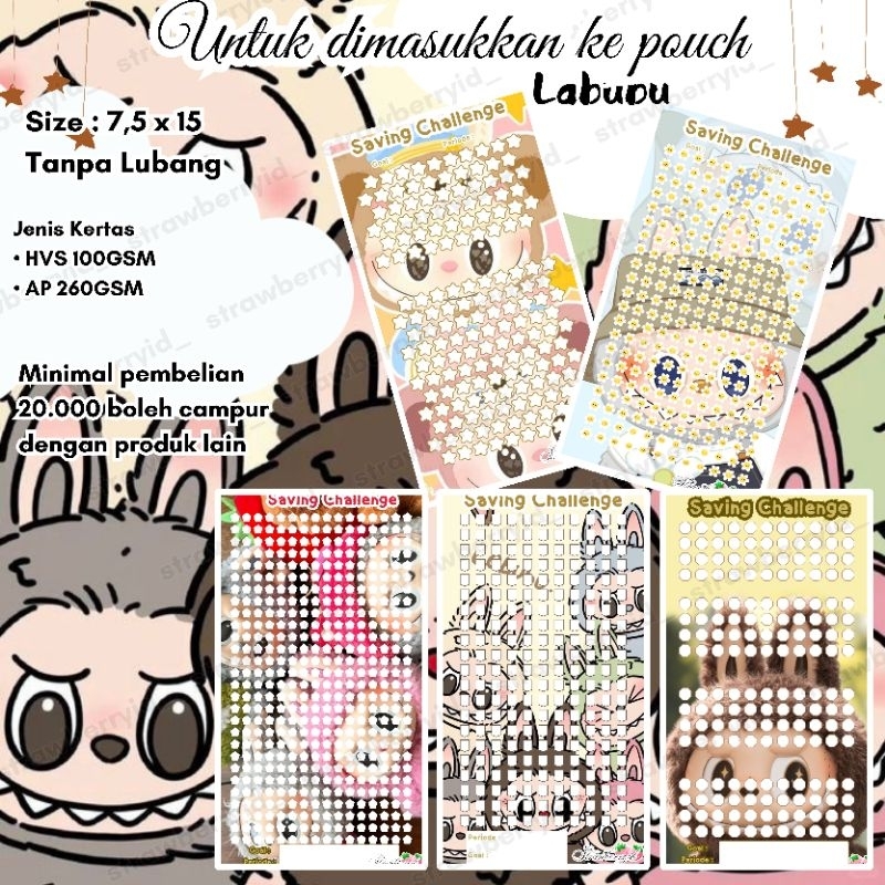 

♡•♡ Labubu Mini ♡•♡ Untuk1 lembar untuk dimasukkan ke pouch kertas menabung hvs 100gsm artpaper 260gsm saving challenge