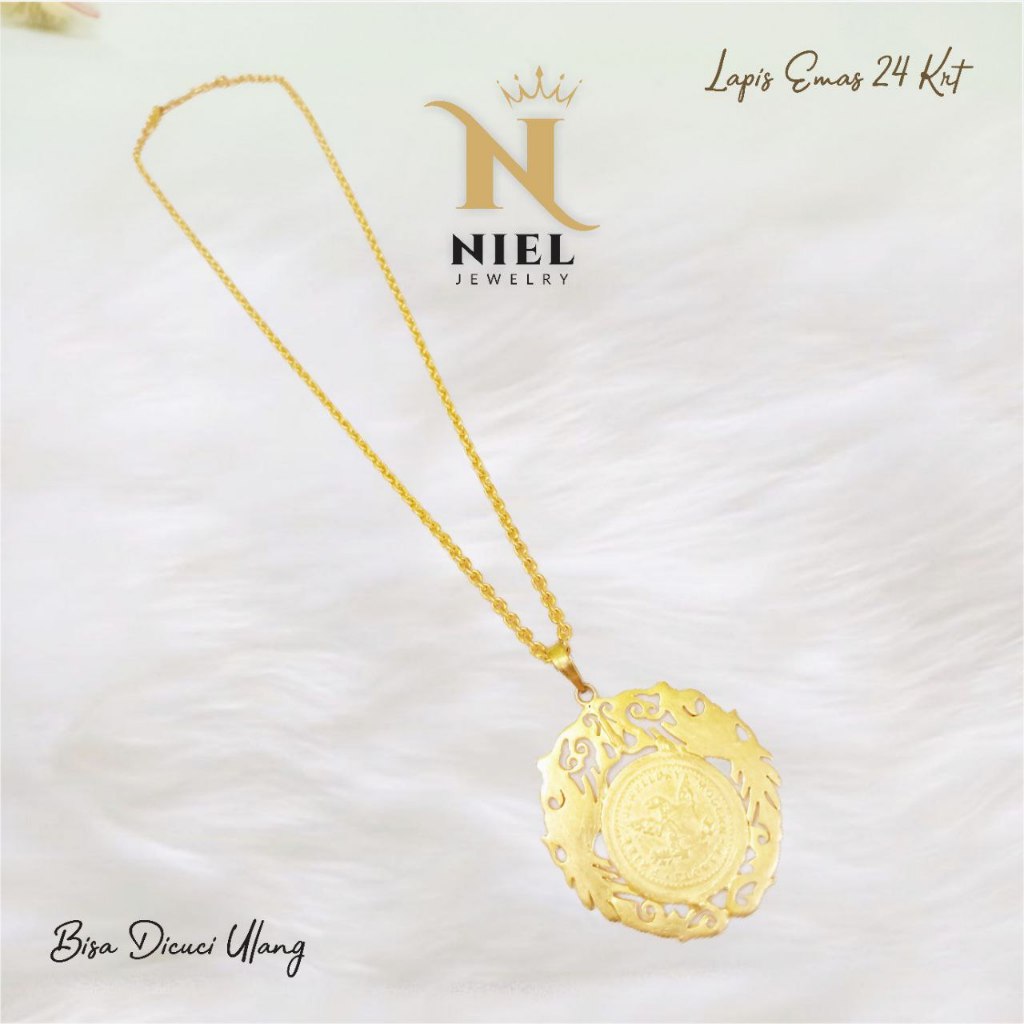 Kalung Koin Mas London Full Mahkota Kalung Lapis Replika Emas 24K Kalung Fahsion Import Premium