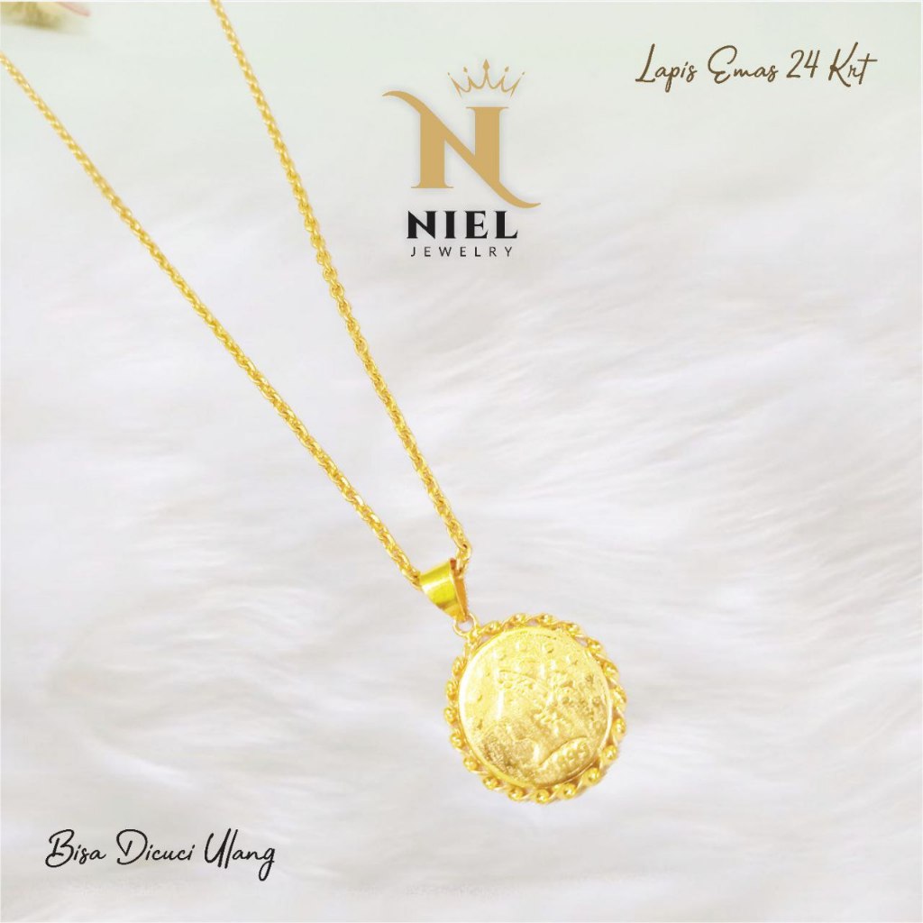 Kalung Emas Koin London Perhiasan Lapis Emas 24K Kalung Wanita Fashion Import Premium