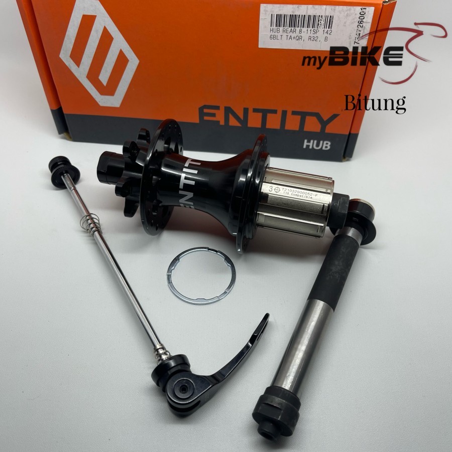 Entity Hub Rear Hub 8 -11 speed OLD 142mm TA12 + QR 32H 6 bolt - Black