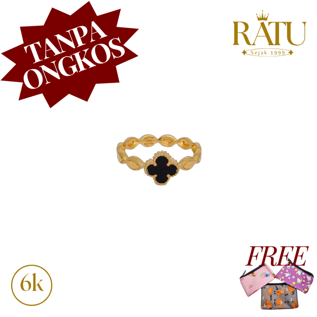 Cincin EMAS ASLI Kadar 300 / 6K - Dewasa Clover Variasi - UBS