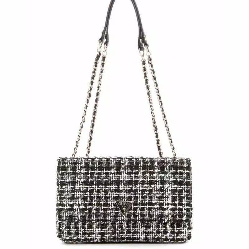 GUESS - CESSILY TWEED CONVERTIBLE CROSSBODY TAS SELEMPANG WANITA - BLACK