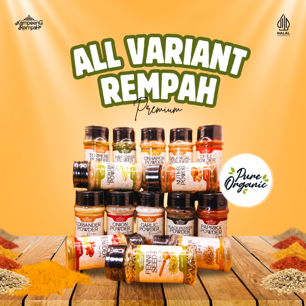 

Kampoeng Rempah | ALL VARIANT - Bumbu Rempah Dapur bubuk dan kering kemasan botol Premium