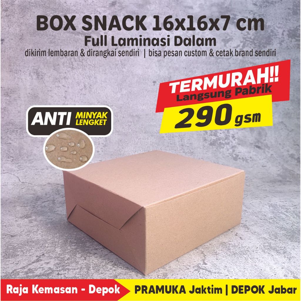 Box Snack 16x16x7 cm Kraft Polos Laminasi