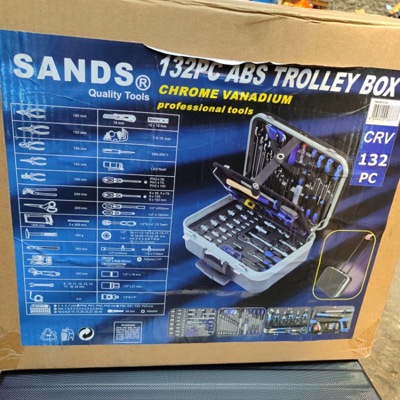 Kunci Sock Set 132 pcs tool Kit SANDS ABS YROLLEY BOX