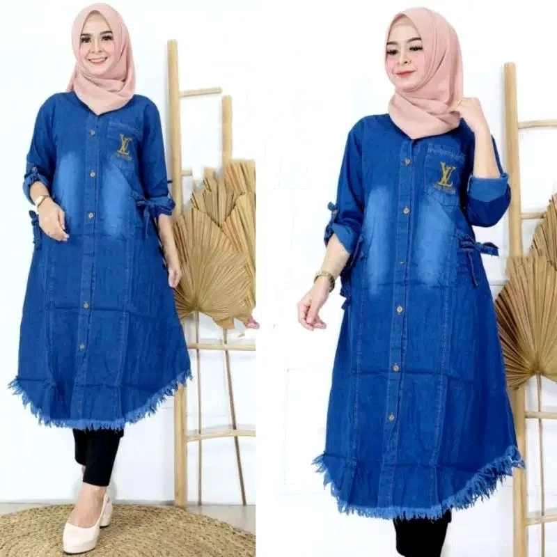 Gamis jeans rawis kantong bordil. ld 110cm..pb 115cm..