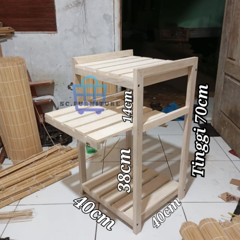(COD) Rak kayu 3 susun Rak dispenser galon air rak serbaguna rak galon dan rice cooker