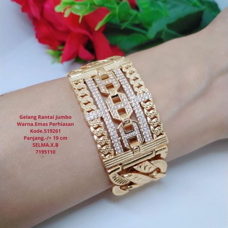 Happy Tuummy Gelang Rantai Jumbo Titanium Lapis Emas