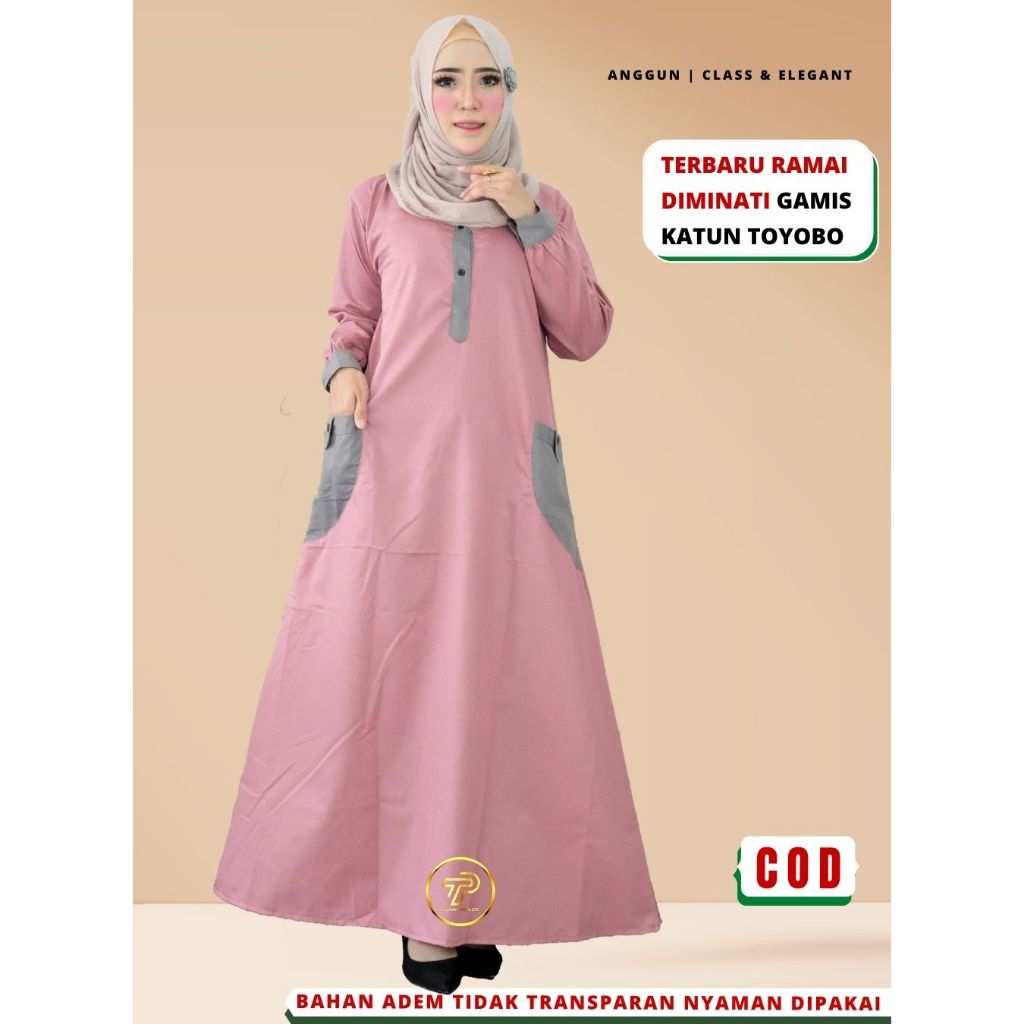 Baju Dres Gamis Wanita Bahan Katun Toyobo Terbaru Kekinian Kombinasi 2 Warna Polos Premium Busui C13