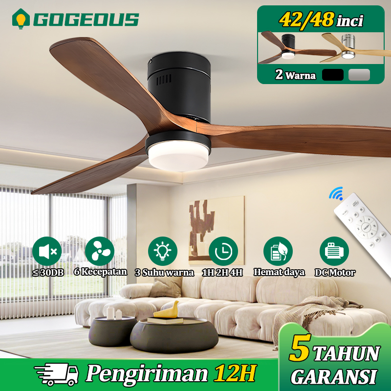 GOGEOUS Lampu kipas Angin Gantung Plafon 42/48inch Remote 3 Warna Kipas Angin Plafon Dengan Lampu