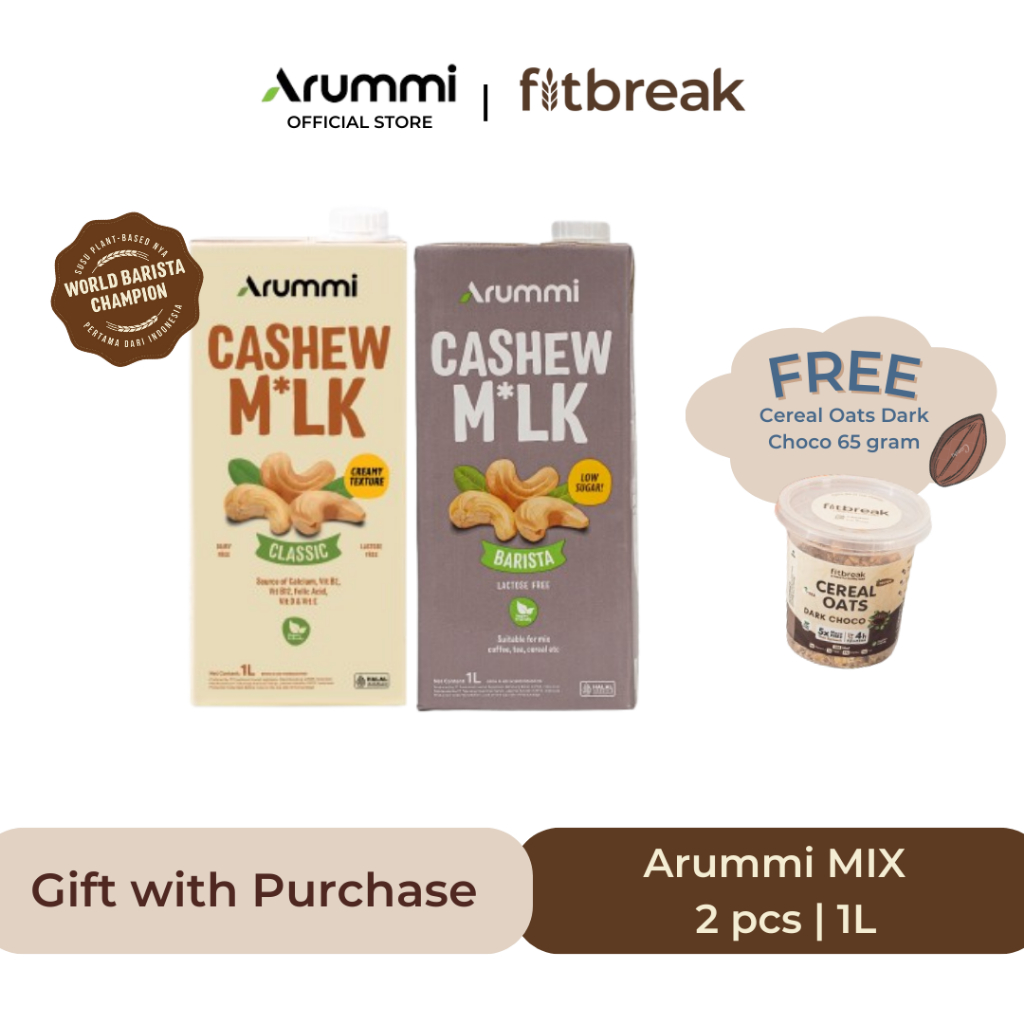 

Buy 2pcs Arummi Cashew Milk MIX FREE Cereal Oats Dark Choco 65 gram (tidak berlaku kelipatan)