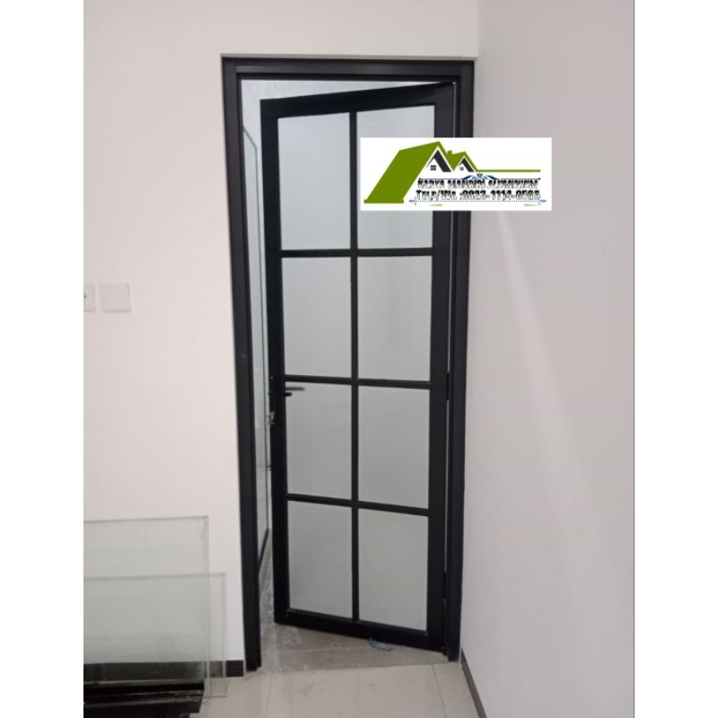 pintu swing/geser dan jendela serta partisi kaca aluminium + motif ornamen