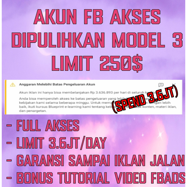Akun FB Facebook Verified / Status Iklan dipulihkan (Model 3) + Support Ads Personal + Full Akses Em