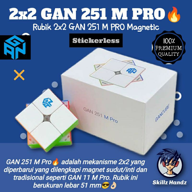 Rubik 2x2 GAN 251 M PRO Magnetic (Stickerless) Rubik Magnet