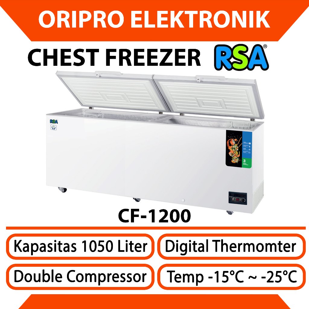 Box Chest Freezer RSA 1050 Liter 2 Pintu Besar CF-1200 CF1200