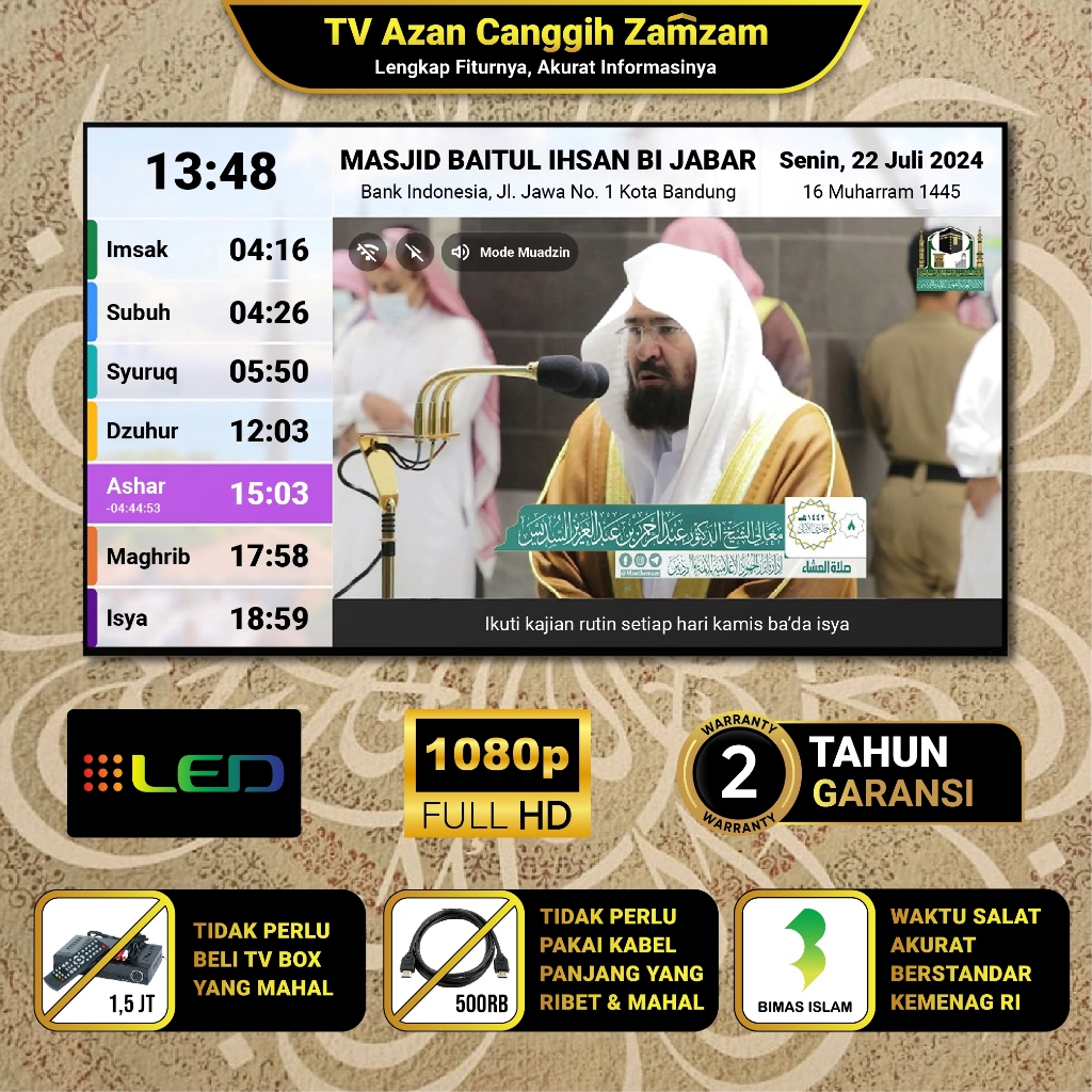 Zamzam TV - TV Azan Masjid - Jam Masjid Pengingat Waktu Salat