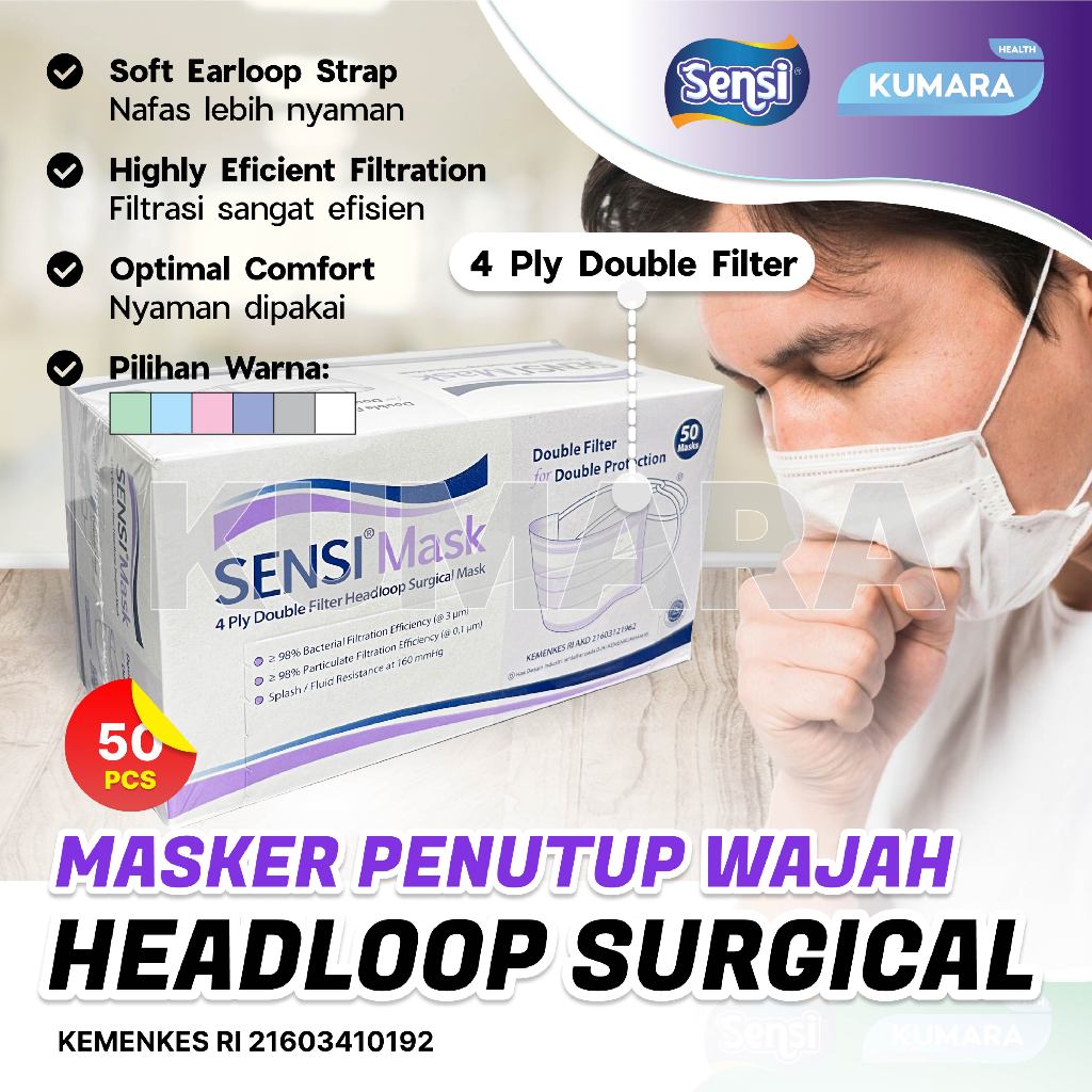 SENSI - Masker Headloop 4Ply | Masker Hijab Isi 50 | KUMARA